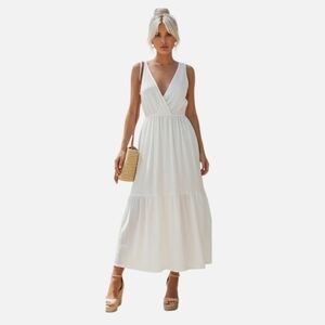 ANTHROPOLOGIE-CAUTION TO THE WIND-White Pleated Maxi Dress